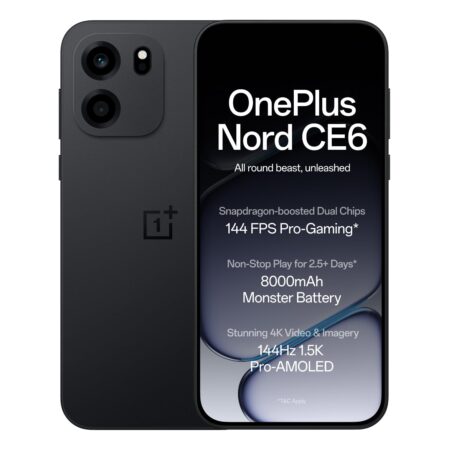 OnePlus Nord CE6 | 8GB+256GB | Pitch Black | Snapdragon 7s Gen 4 | Segment's Fastest Touch Response | 8000mAh Battery | 144Hz 1.5K AMOLED Display | 50MP Main + 32MP Selfie 4K Cameras | IP66,68,69,69K, (Refurbished)